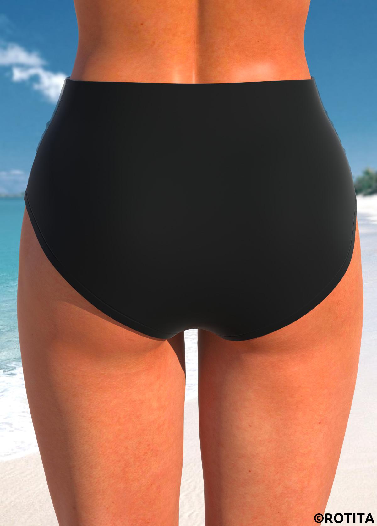 Black swimwear,Plain Color swimwear,ROTITA Black High Waisted Stretch Bikini Bottom