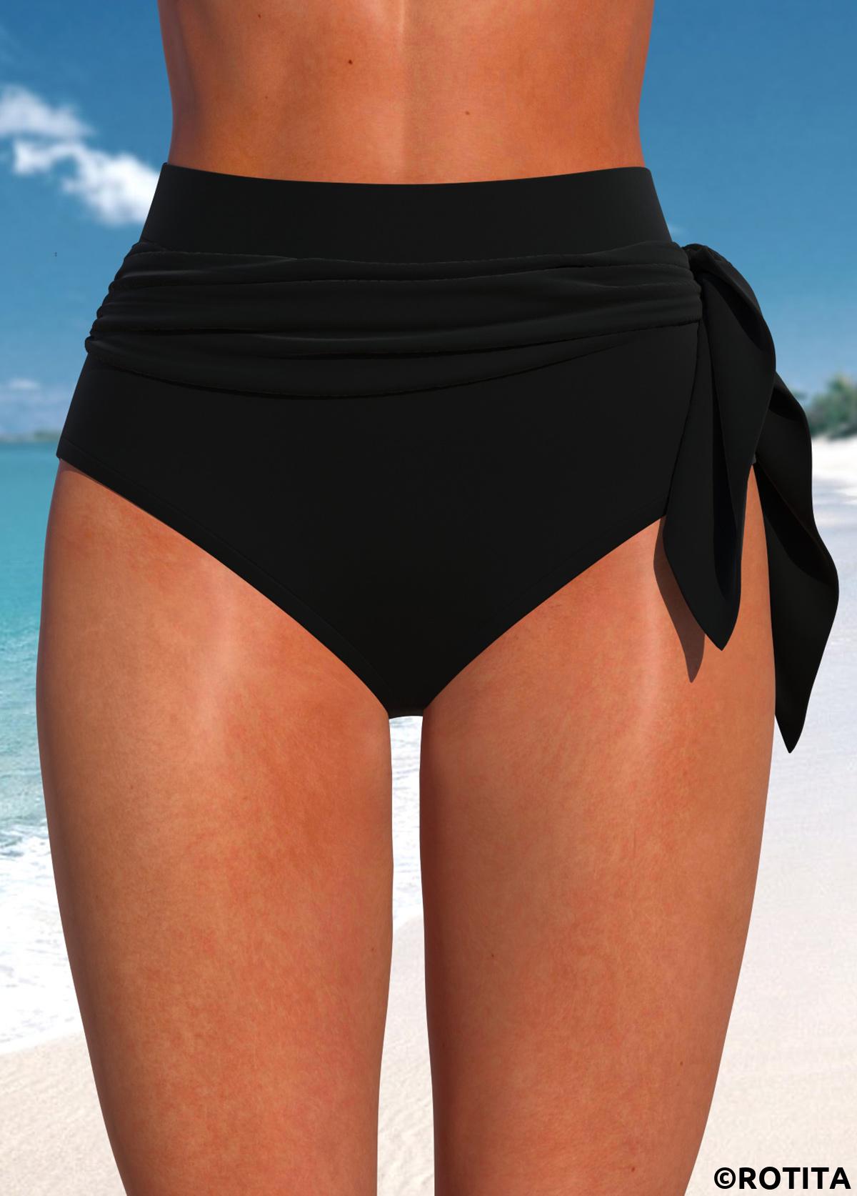 Black swimwear,Plain Color swimwear,ROTITA Black Multi Way Mid Waisted Pantskirt