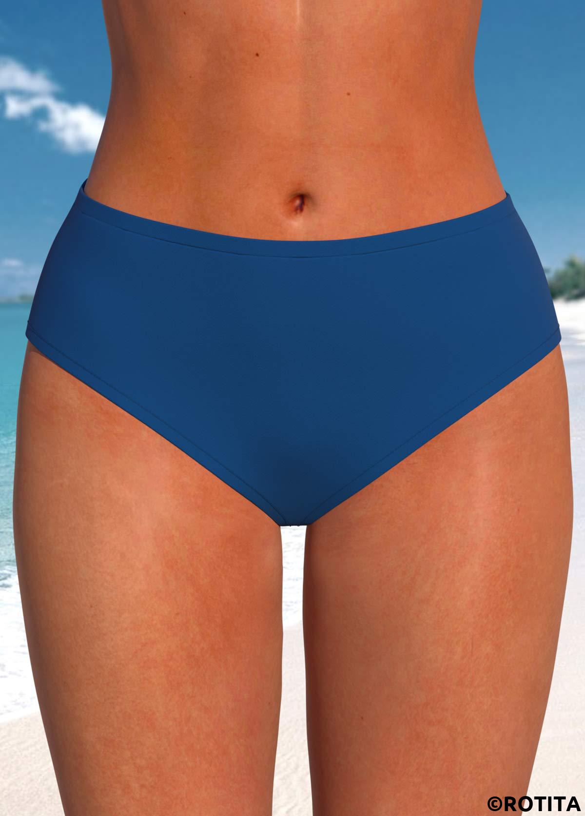 Blue swimwear,Plain Color swimwear,ROTITA Stretch Blue Mid Waisted Bikini Bottom
