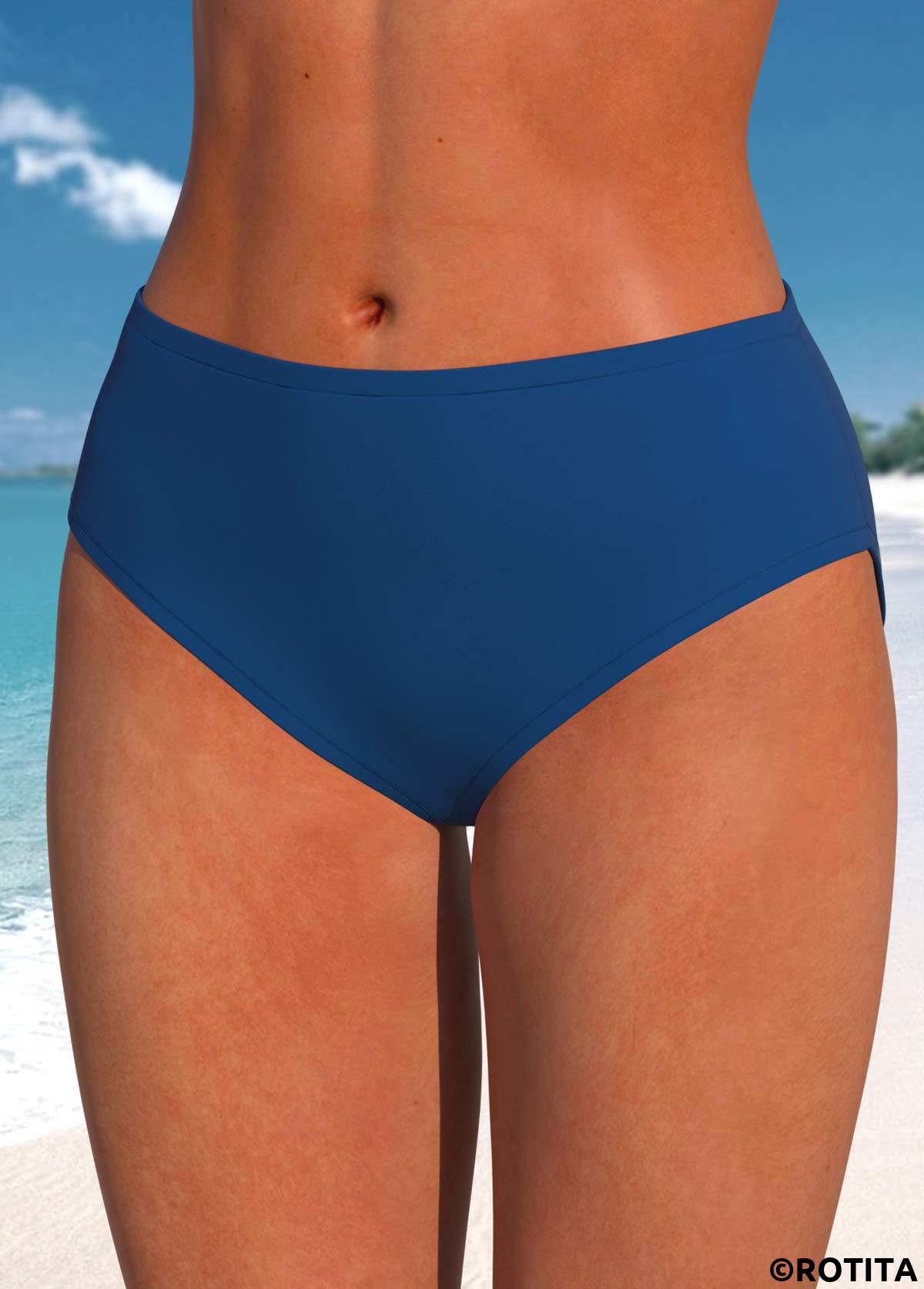 Blue swimwear,Plain Color swimwear,ROTITA Stretch Blue Mid Waisted Bikini Bottom