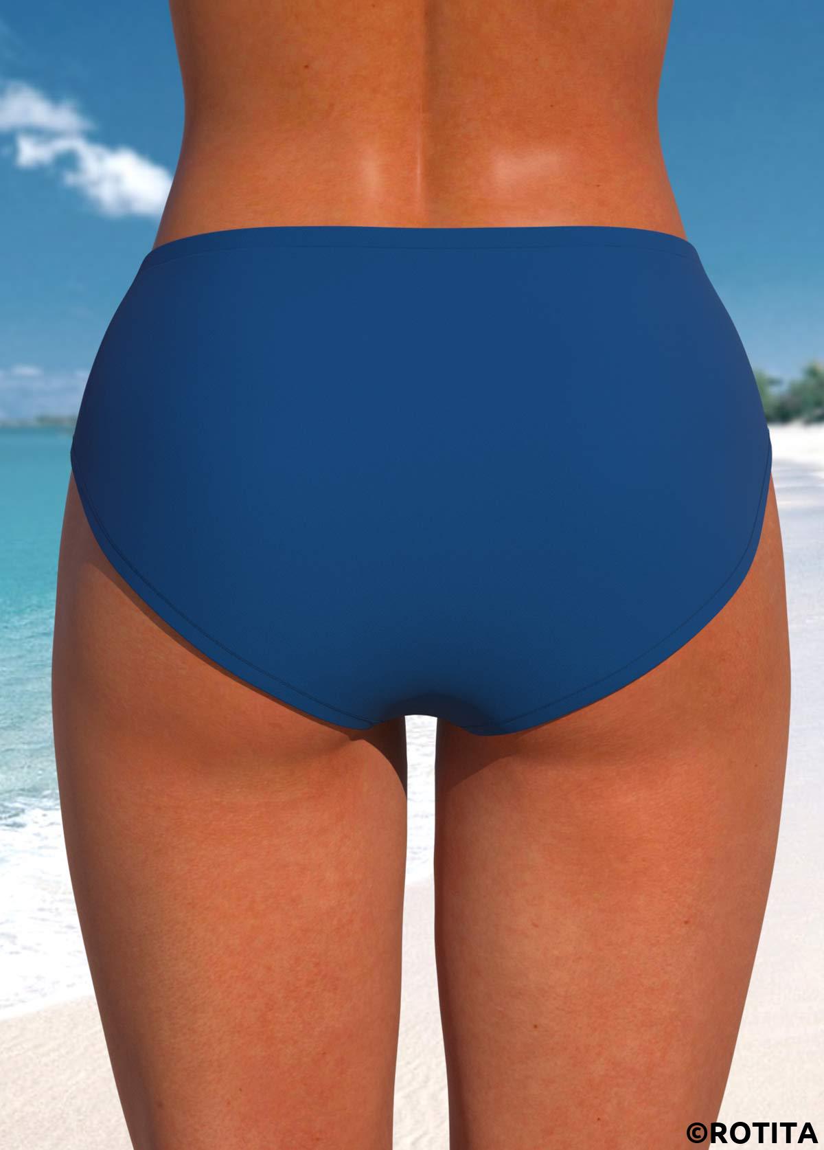 Blue swimwear,Plain Color swimwear,ROTITA Stretch Blue Mid Waisted Bikini Bottom