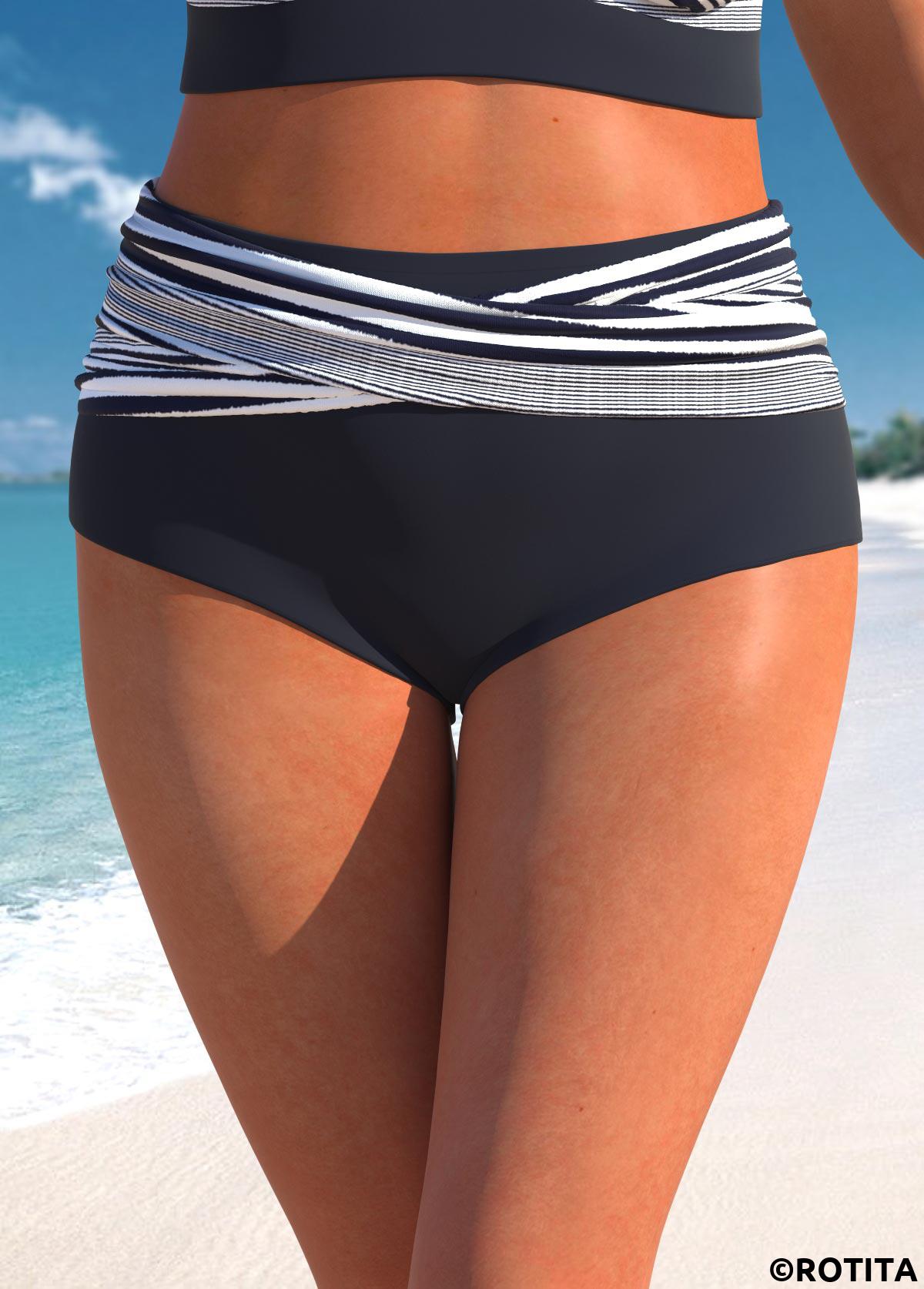 Navy plus size,Striped plus size,Geometric plus size,ROTITA Plus Size High Waisted Striped Navy Bikini Bottom