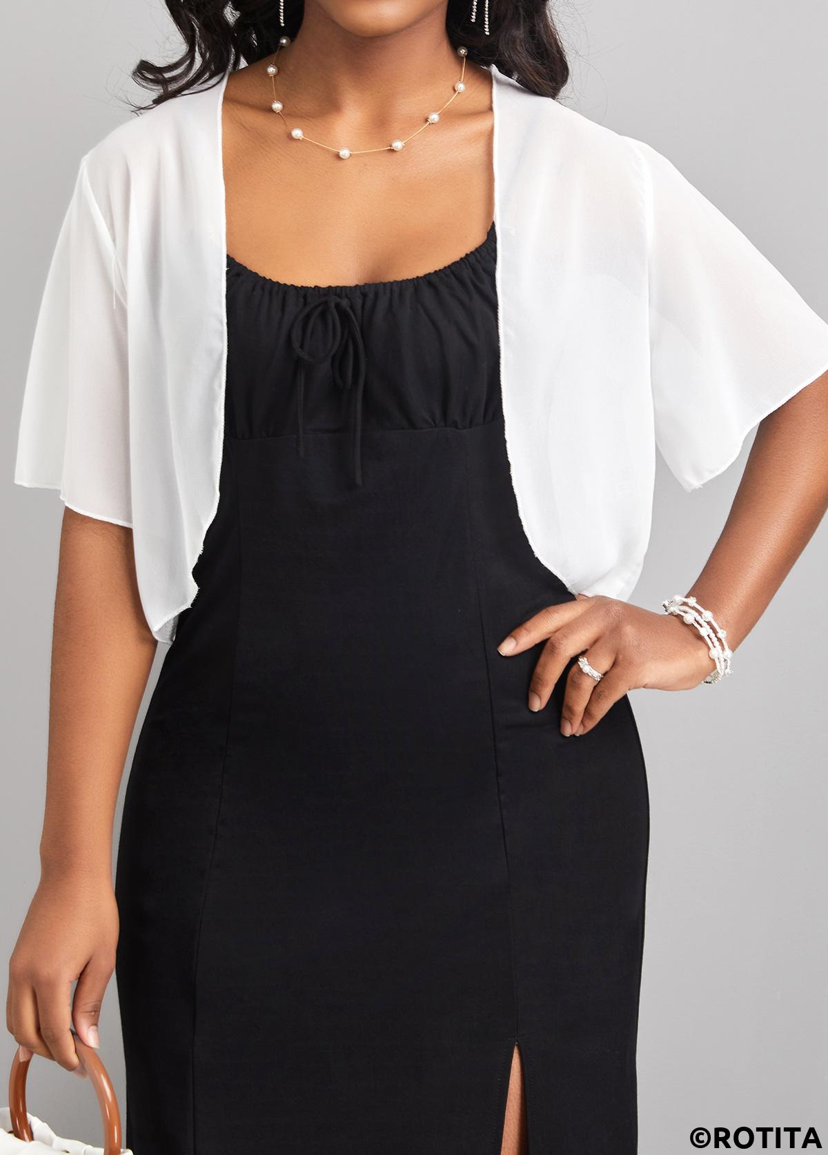 White tops,Plain Color tops,White Open Front Short Sleeve Coat