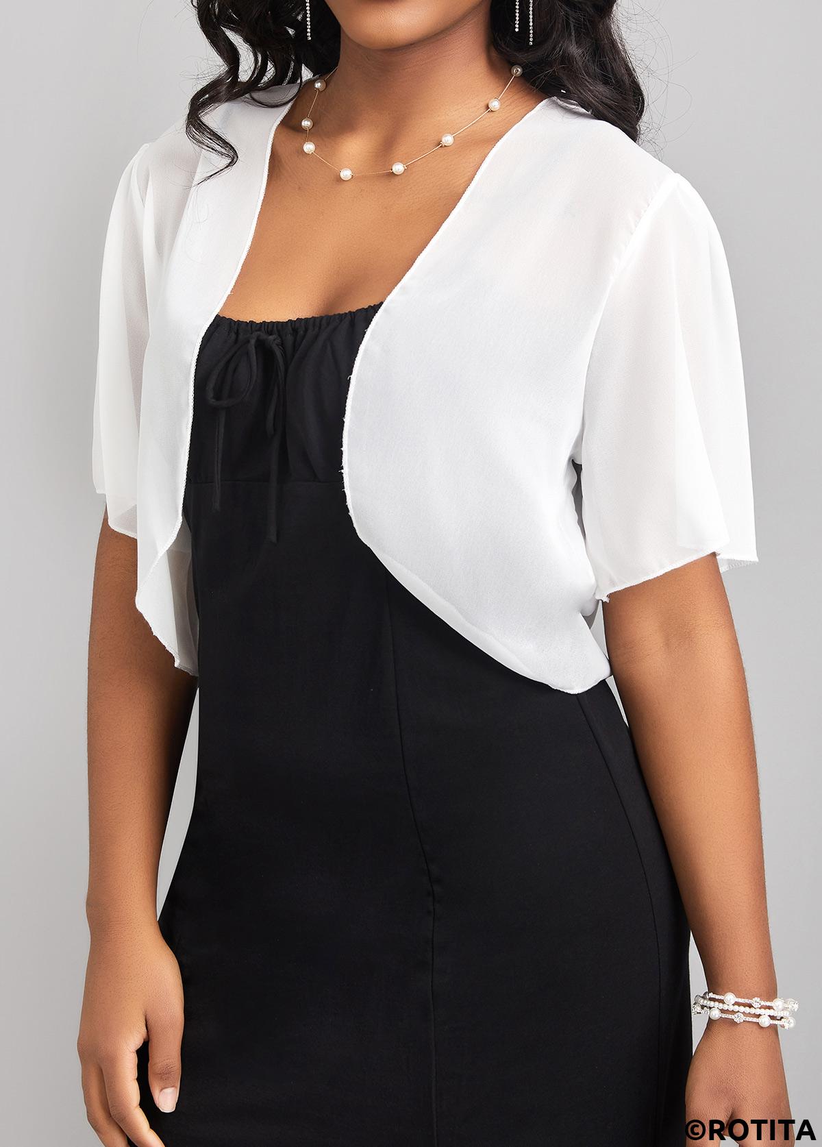 White tops,Plain Color tops,White Open Front Short Sleeve Coat
