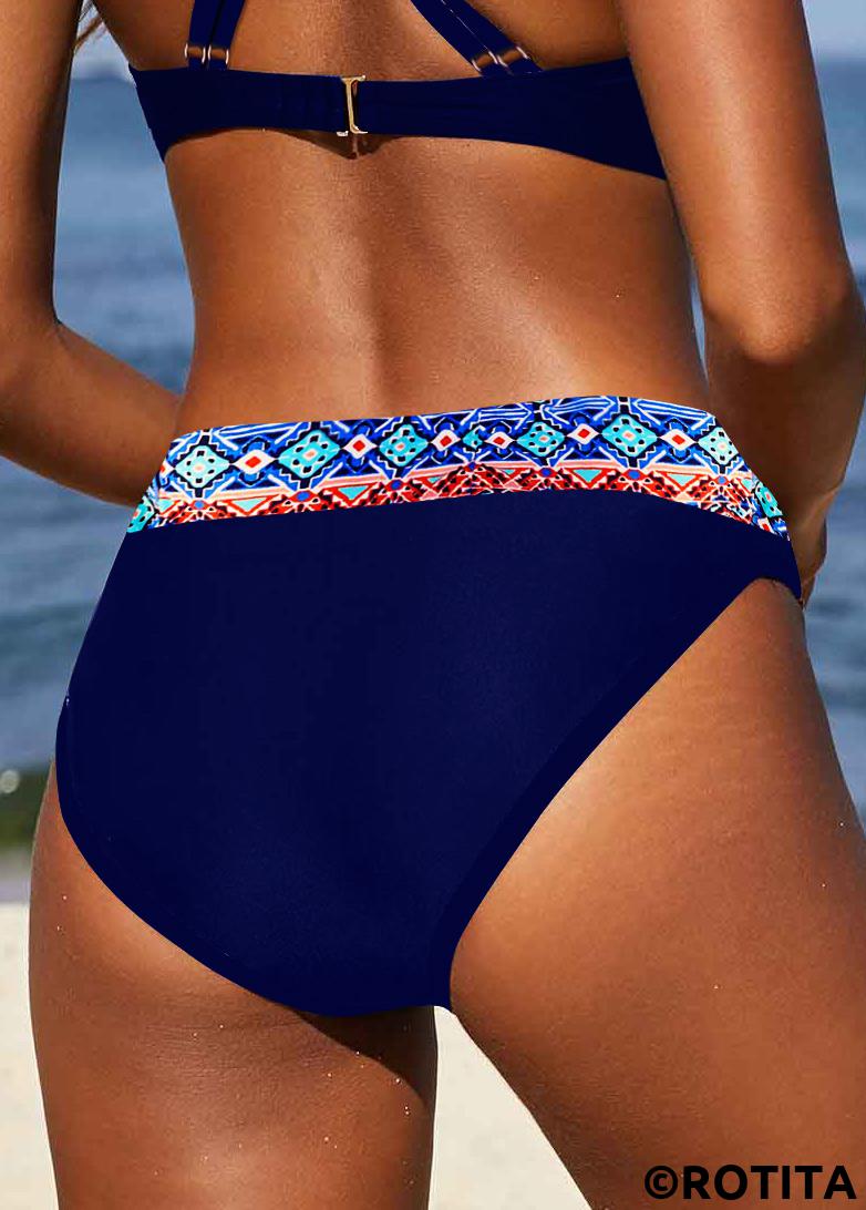 ROTITA Bas de bikini taille mi-haute à imprimé tribal bleu marine