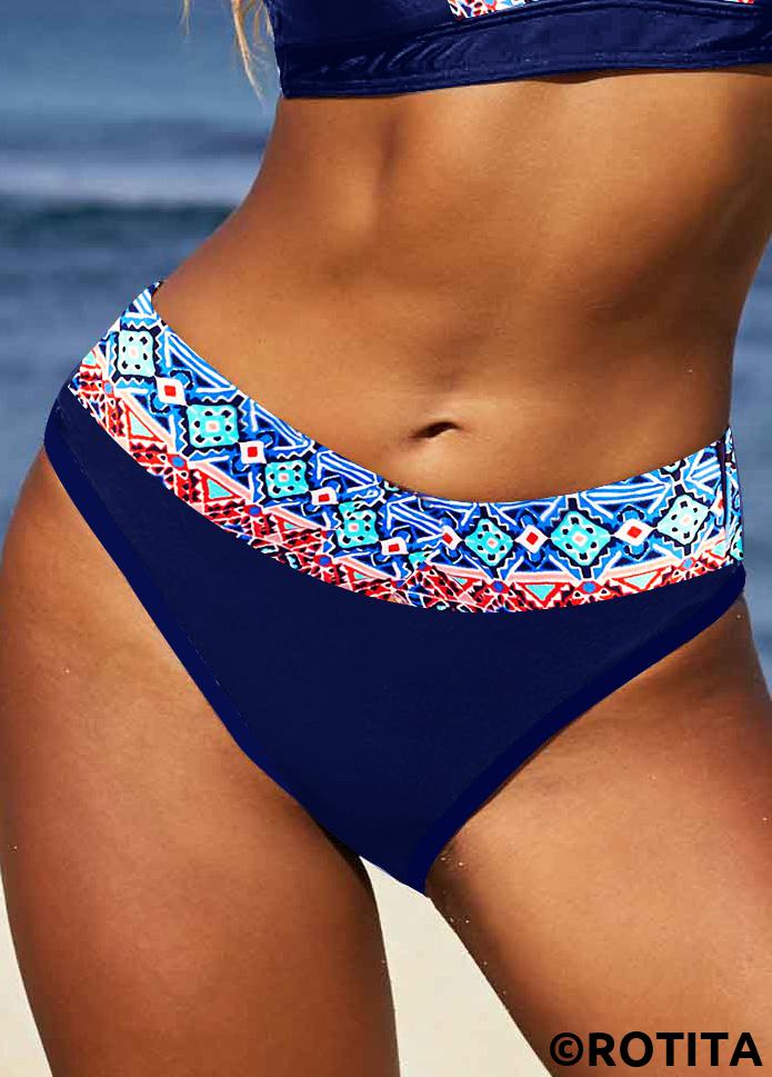 ROTITA Bas de bikini taille mi-haute à imprimé tribal bleu marine