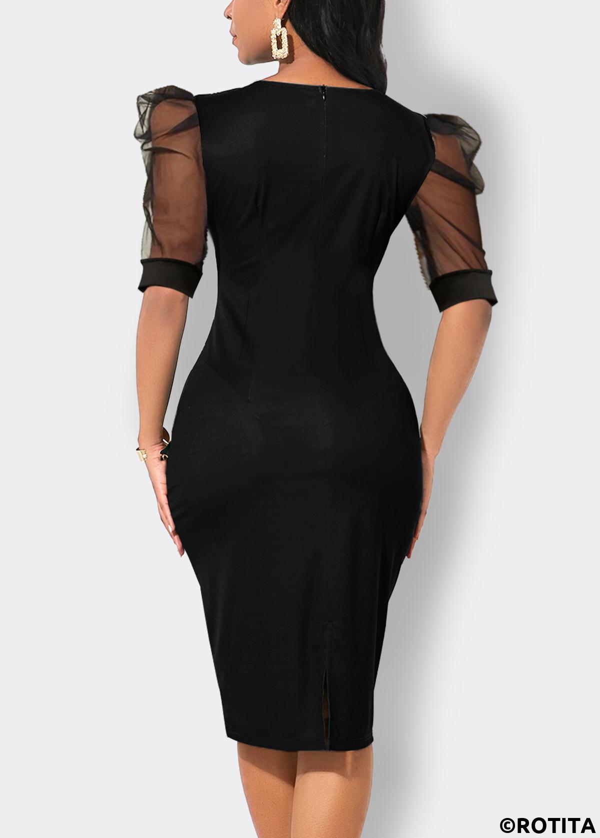 Multi Color dresses,Striped dresses,Geometric dresses,Party dresses,Elegant dresses,ROTITA Mesh Striped Multi Color Round Neck Bodycon Dress
