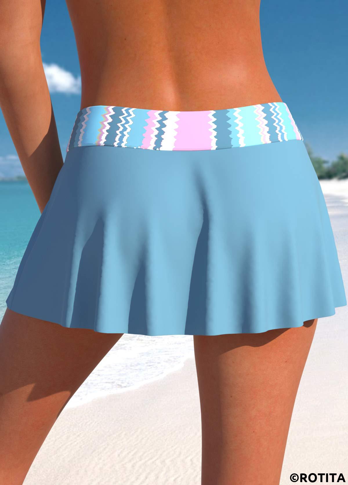 Dusty Blue swimwear,Striped swimwear,ROTITA Dusty Blue Multi Stripe Print Swim Skirt
