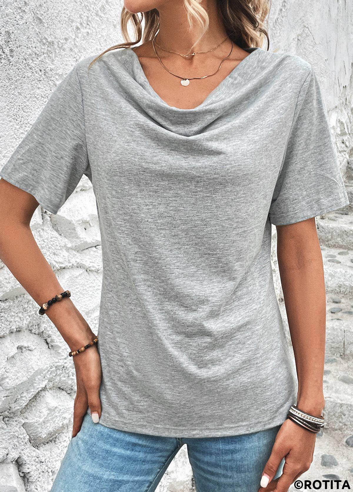 Light Grey Marl Draped Neck T Shirt