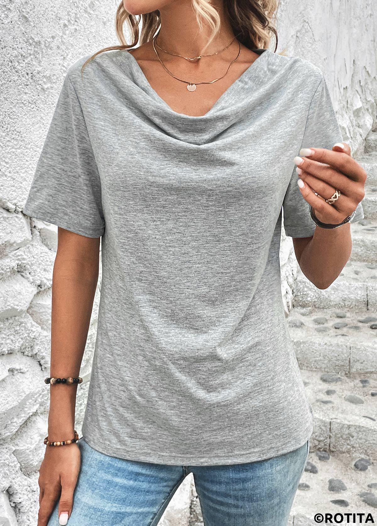 Light Grey Marl Draped Neck T Shirt
