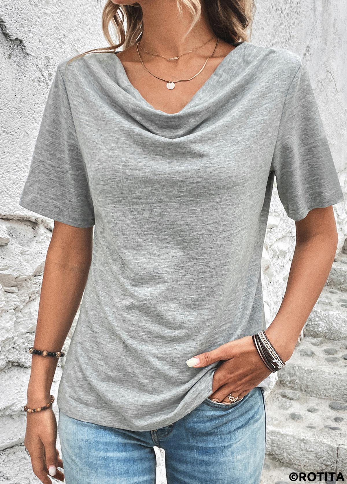 Light Grey Marl Draped Neck T Shirt