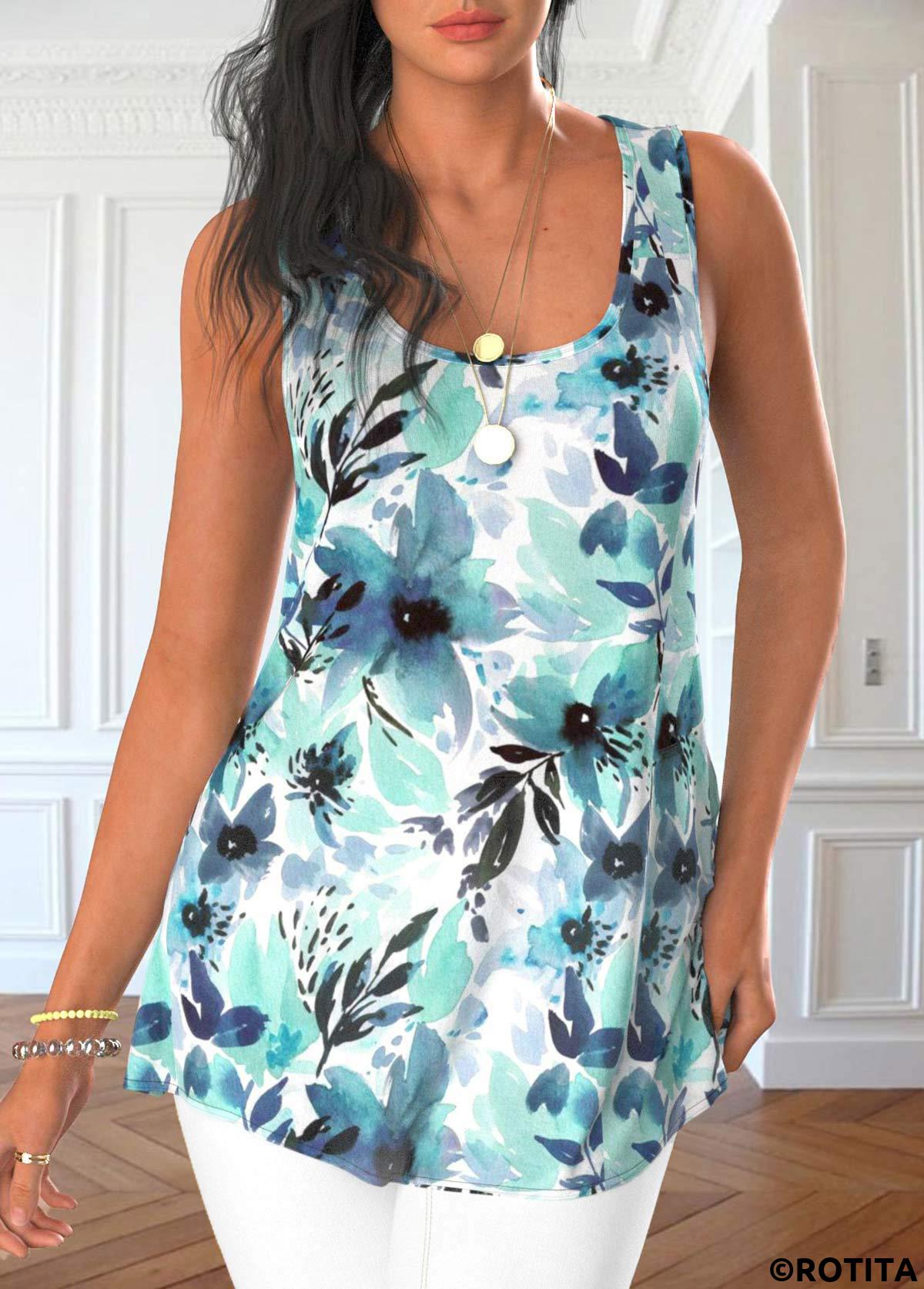 Mint Green tops,Floral tops,ROTITA Floral Print Mint Green Cardigan and Tank Top