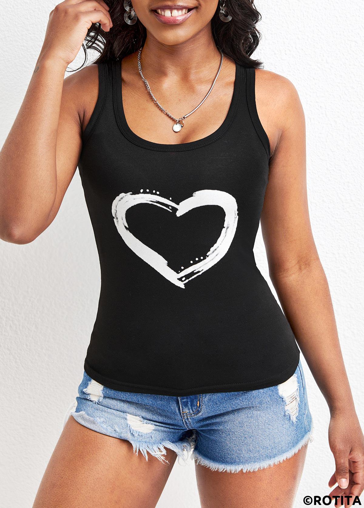 Black tops,Heart tops,Black Scoop Neck Strappy Tank Top