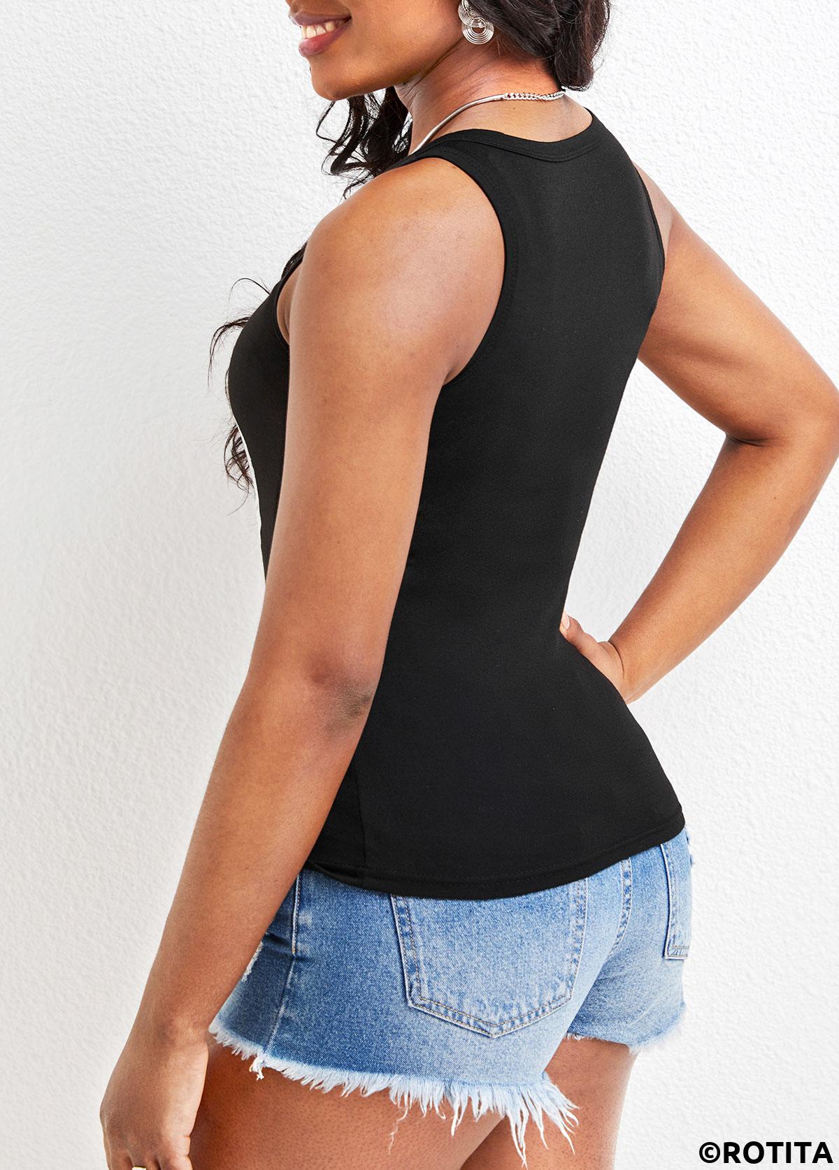 Black tops,Heart tops,Black Scoop Neck Strappy Tank Top