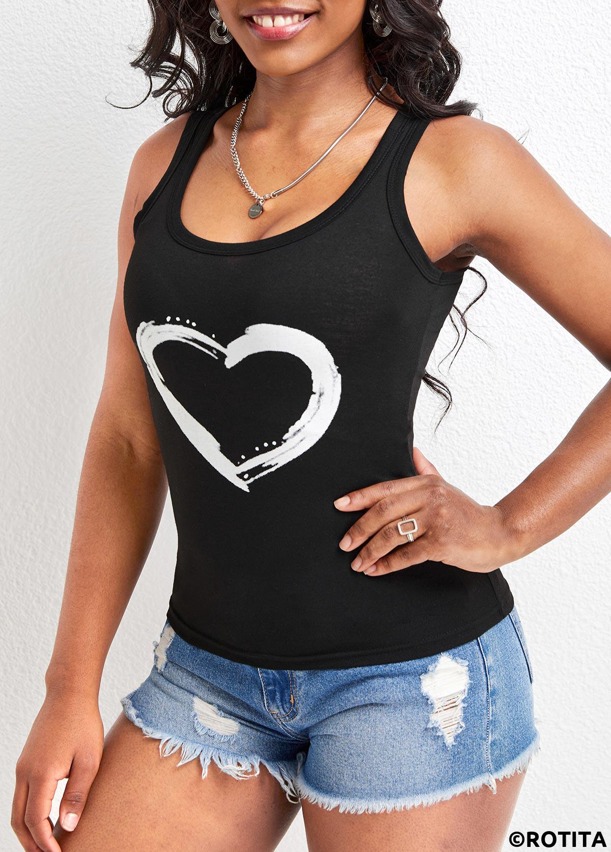 Black tops,Heart tops,Black Scoop Neck Strappy Tank Top