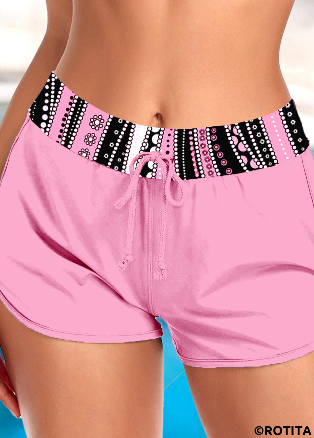 Pink plus size,Geometric plus size,Dot plus size,Floral plus size,ROTITA Plus Size Mid Waisted Geometric Print Swim Shorts