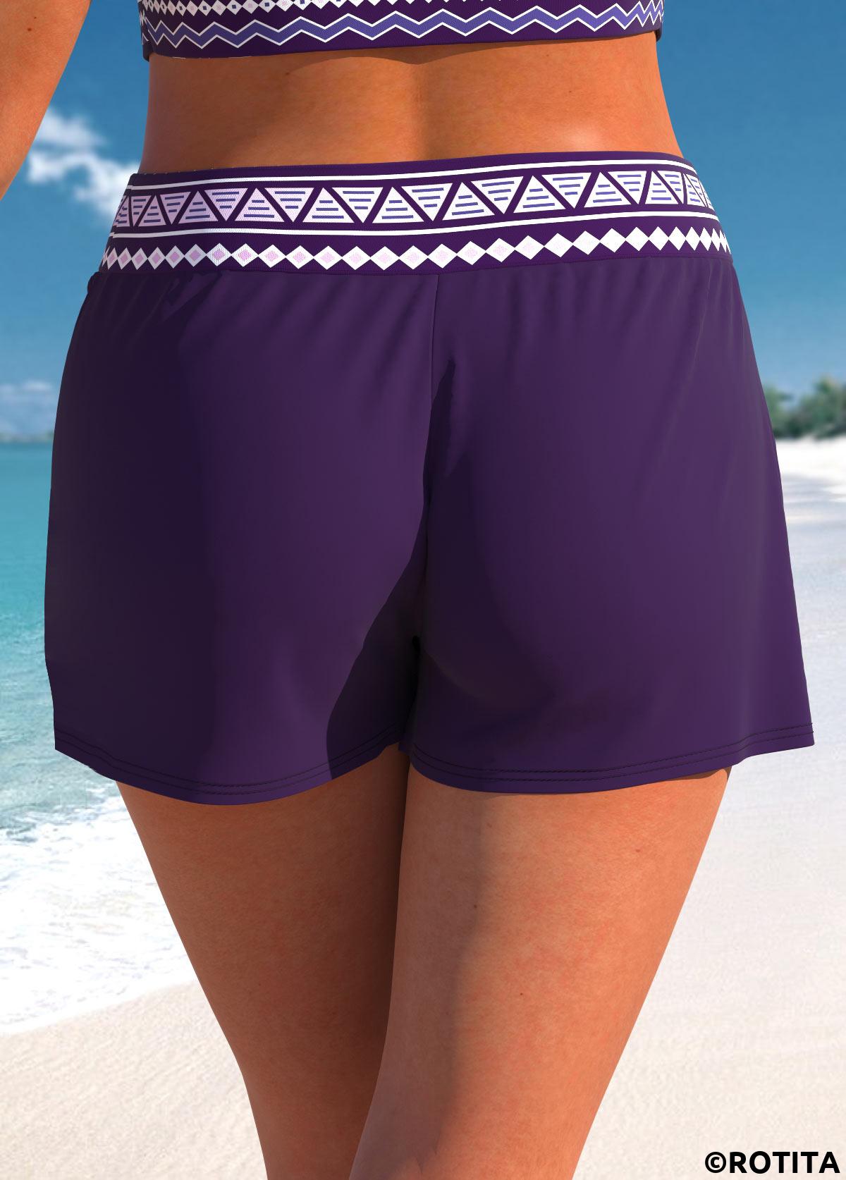 Purple plus size,Tribal plus size,Geometric plus size,ROTITA Plus Size Mid Waisted Tribal Print Swim Shorts