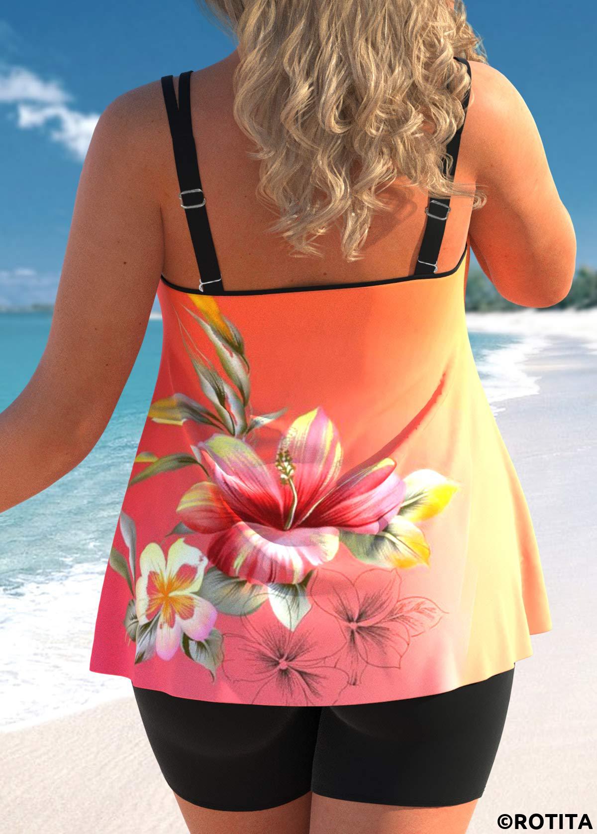 Multi Color swimwear,Floral swimwear,Ombre swimwear,ROTITA Multi Color Floral Print Tankini Top