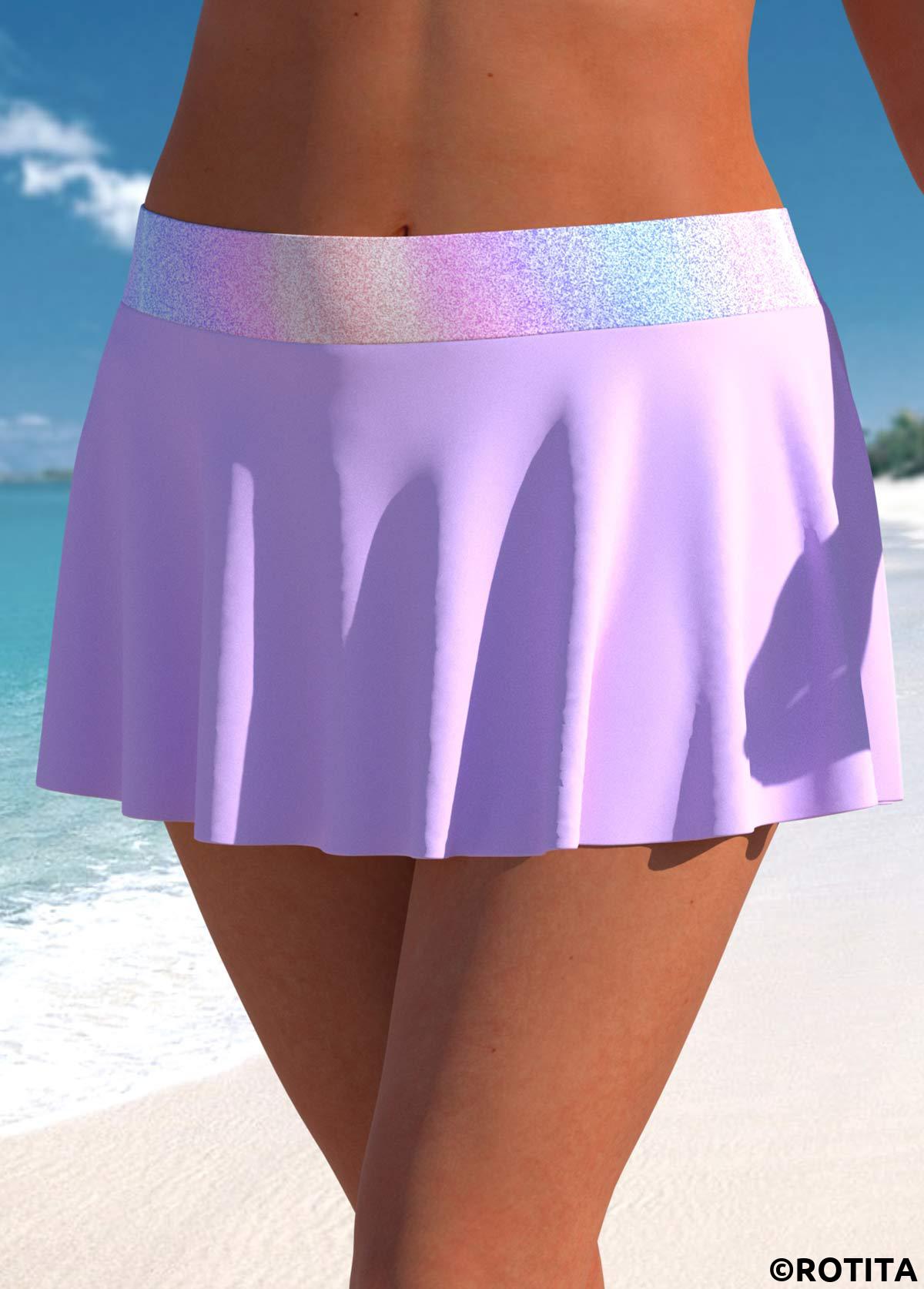Light Purple swimwear,Ombre swimwear,ROTITA Light Purple Ombre Mid Waisted Pantskirt