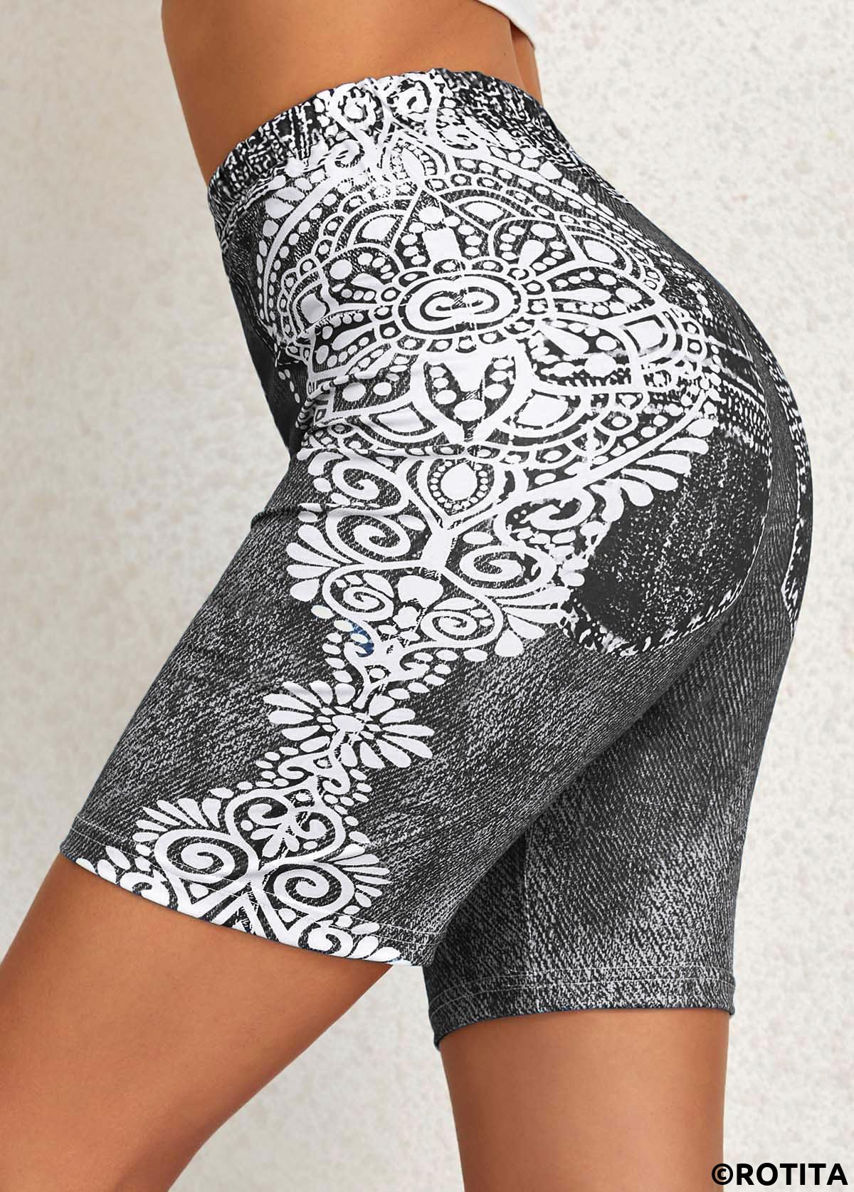 Dark Grey bottoms,White bottoms,Tribal bottoms,Tribal Print Dark Grey High Waisted Leggings