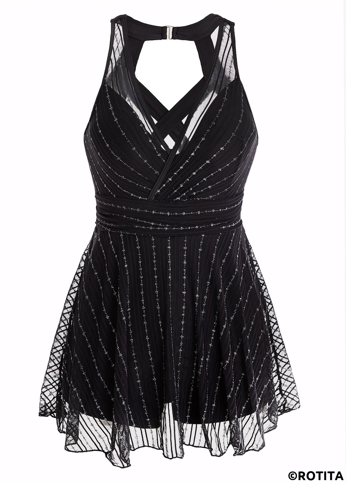 ROTITA Lace Criss Cross Black One Piece Swimwear