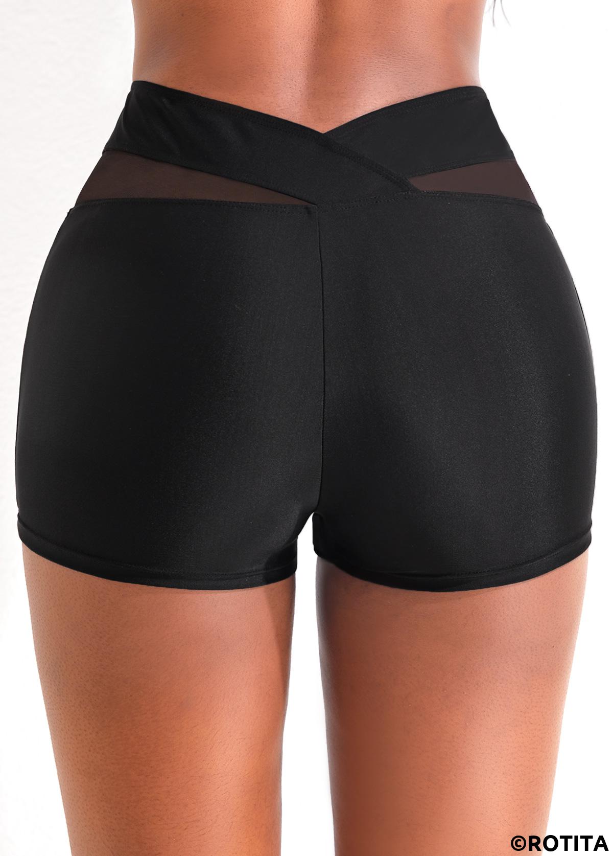 Black swimwear,Plain Color swimwear,ROTITA Black Mesh Mid Waisted Swim Shorts