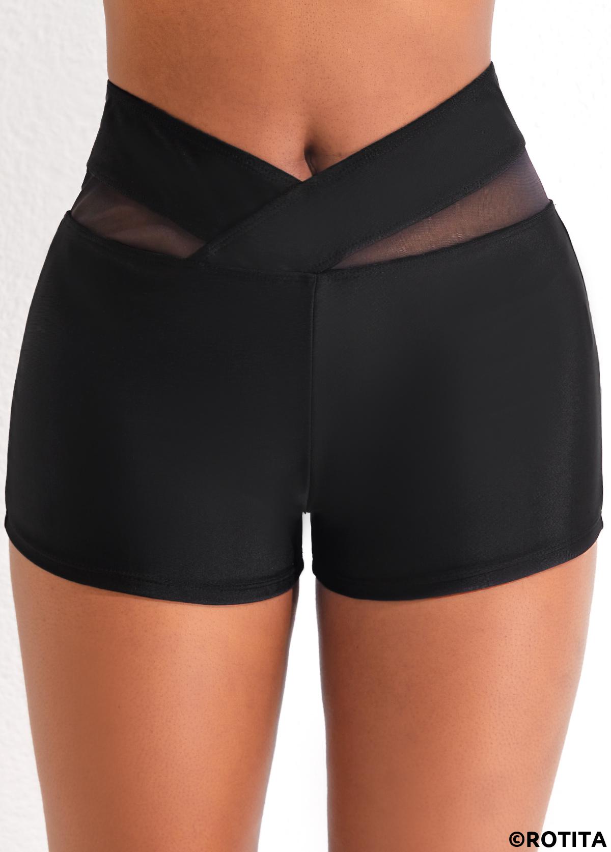Black swimwear,Plain Color swimwear,ROTITA Black Mesh Mid Waisted Swim Shorts