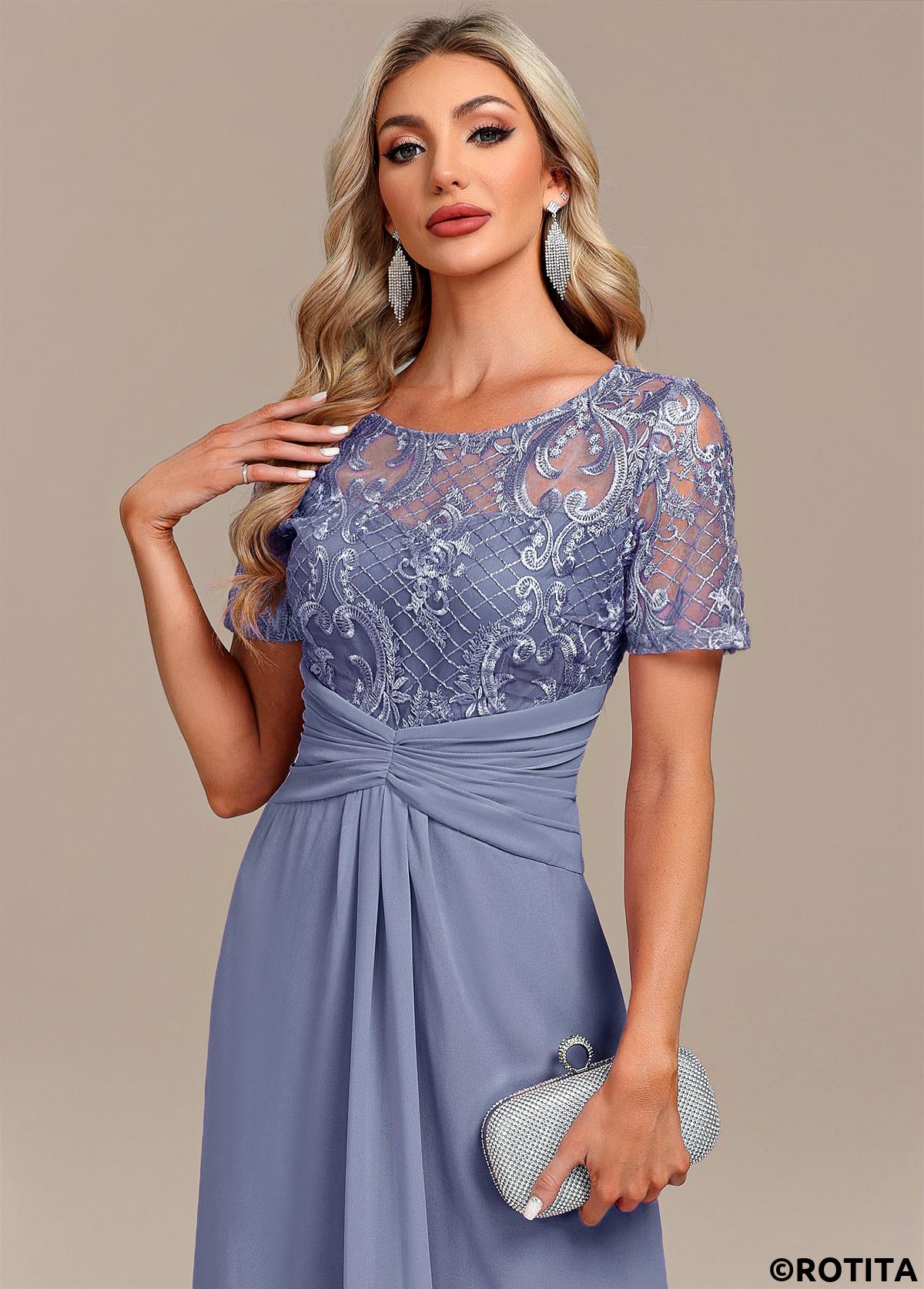 Dusty Blue plus size,Plain Color plus size,ROTITA Plus Size Lace Dusty Blue H Shape Dress