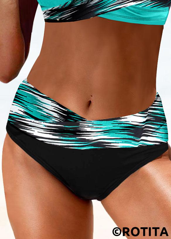 Black swimwear,Dazzle Colorful swimwear,ROTITA Black Dazzle Colorful Print Mid Waisted Bikini Bottom
