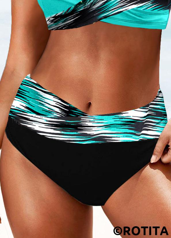 Black swimwear,Dazzle Colorful swimwear,ROTITA Black Dazzle Colorful Print Mid Waisted Bikini Bottom