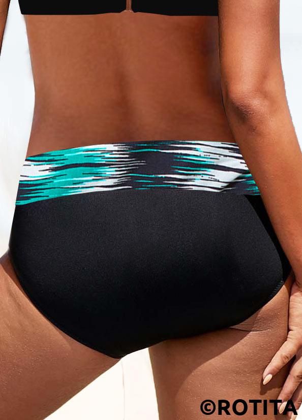 Black swimwear,Dazzle Colorful swimwear,ROTITA Black Dazzle Colorful Print Mid Waisted Bikini Bottom