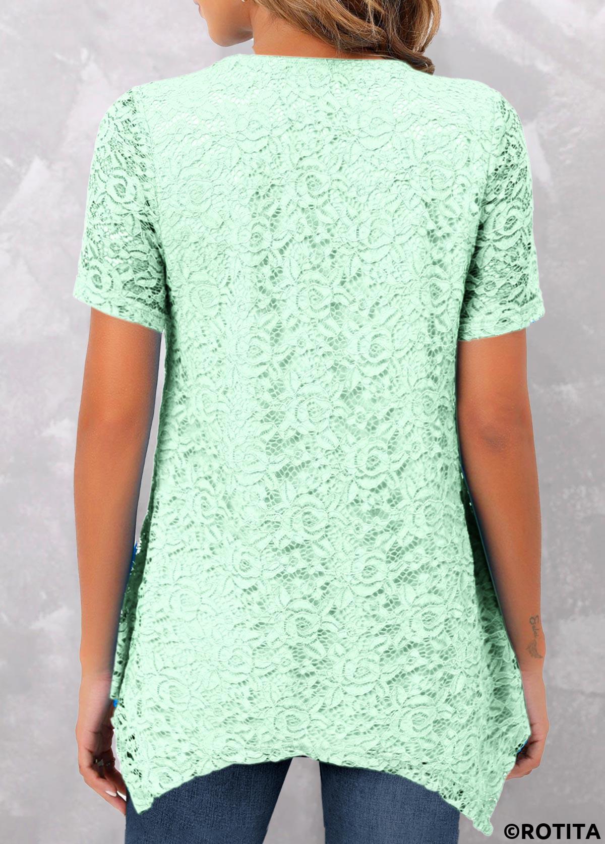 Mint Green tops,Plain Color tops,ROTITA Tuck Stitch Mint Green Scoop Neck T Shirt