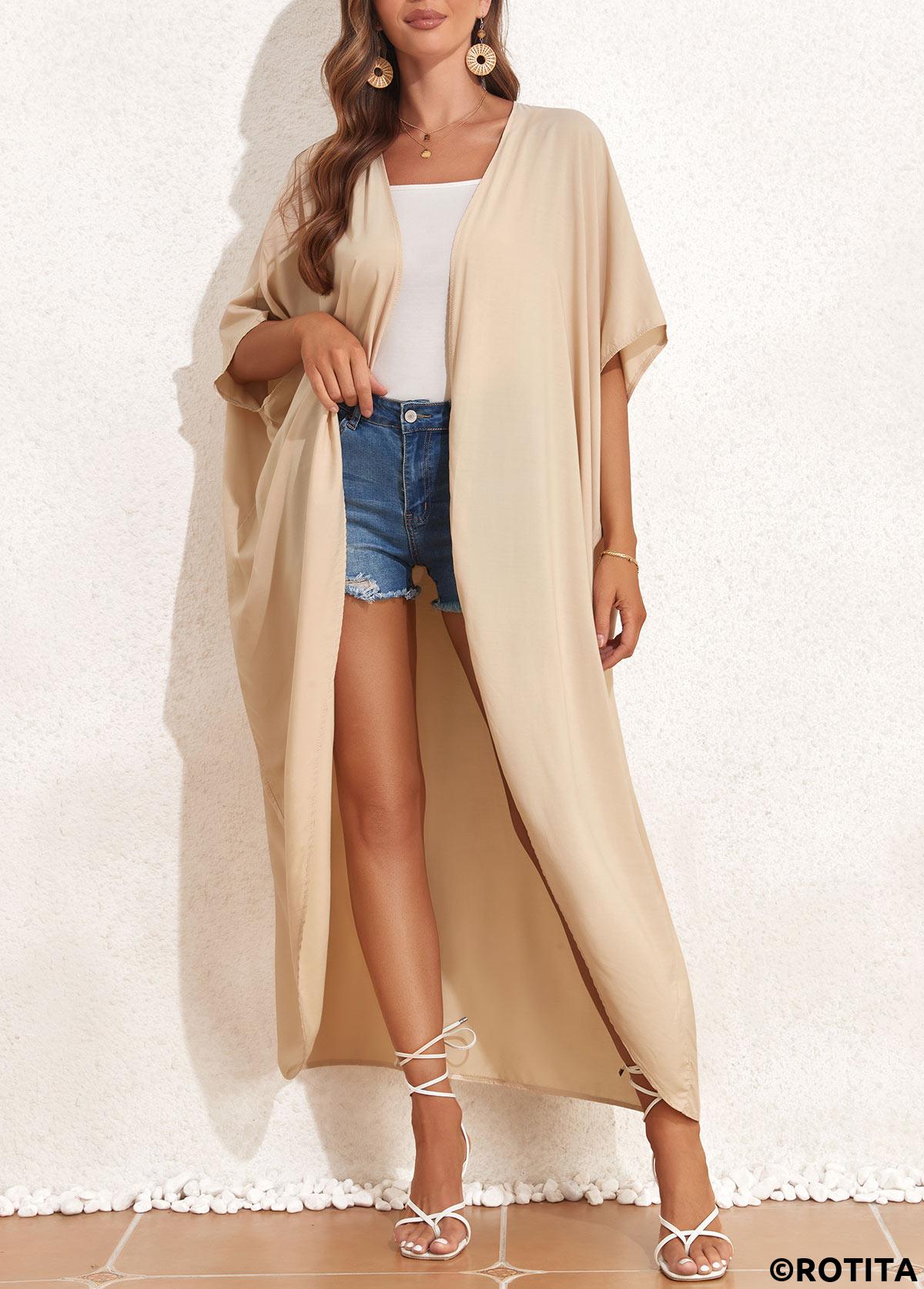 Light Coffee swimwear,Plain Color swimwear,Tie Belted Light Coffee Cover Up