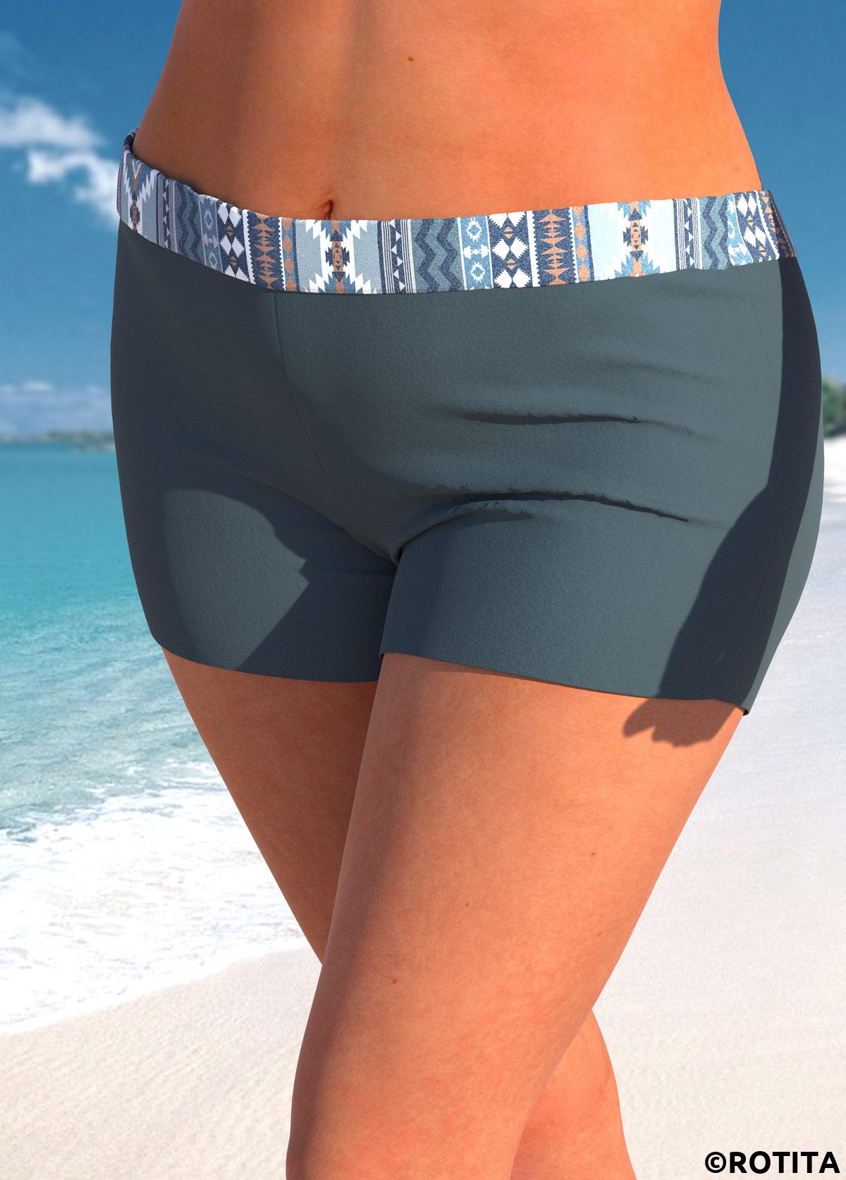 Dusty Blue swimwear,Tribal swimwear,Geometric swimwear,ROTITA Dusty Blue Tribal Print Mid Waisted Swim Shorts