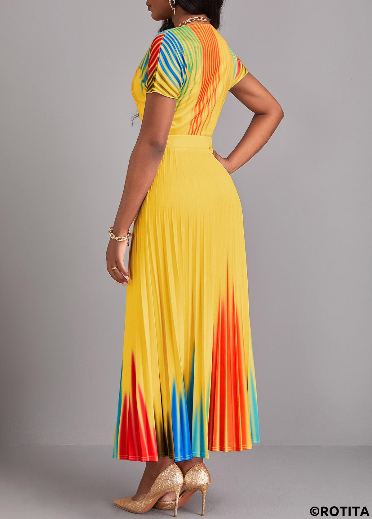 Ginger dresses,Ombre dresses,Party dresses,Elegant dresses,ROTITA Pleated Ombre Beige Round Neck Maxi Dress