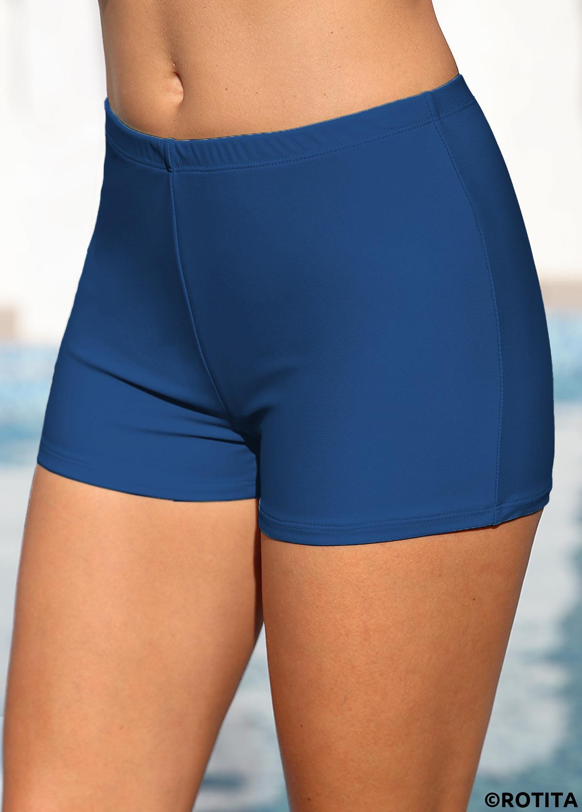 Blue swimwear,Plain Color swimwear,ROTITA Blue Mid Waisted Stretch Swim Shorts