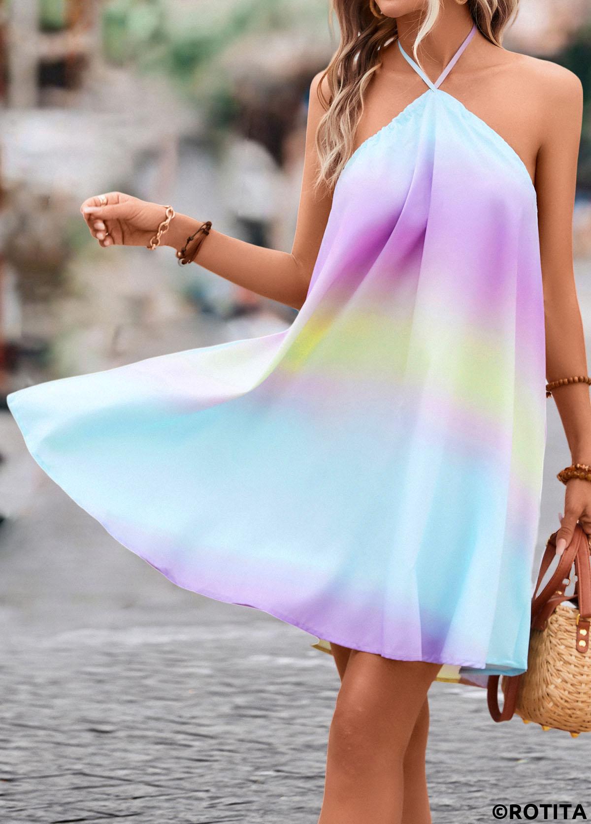 Tie Ombre Multi Color Short A Line Dress