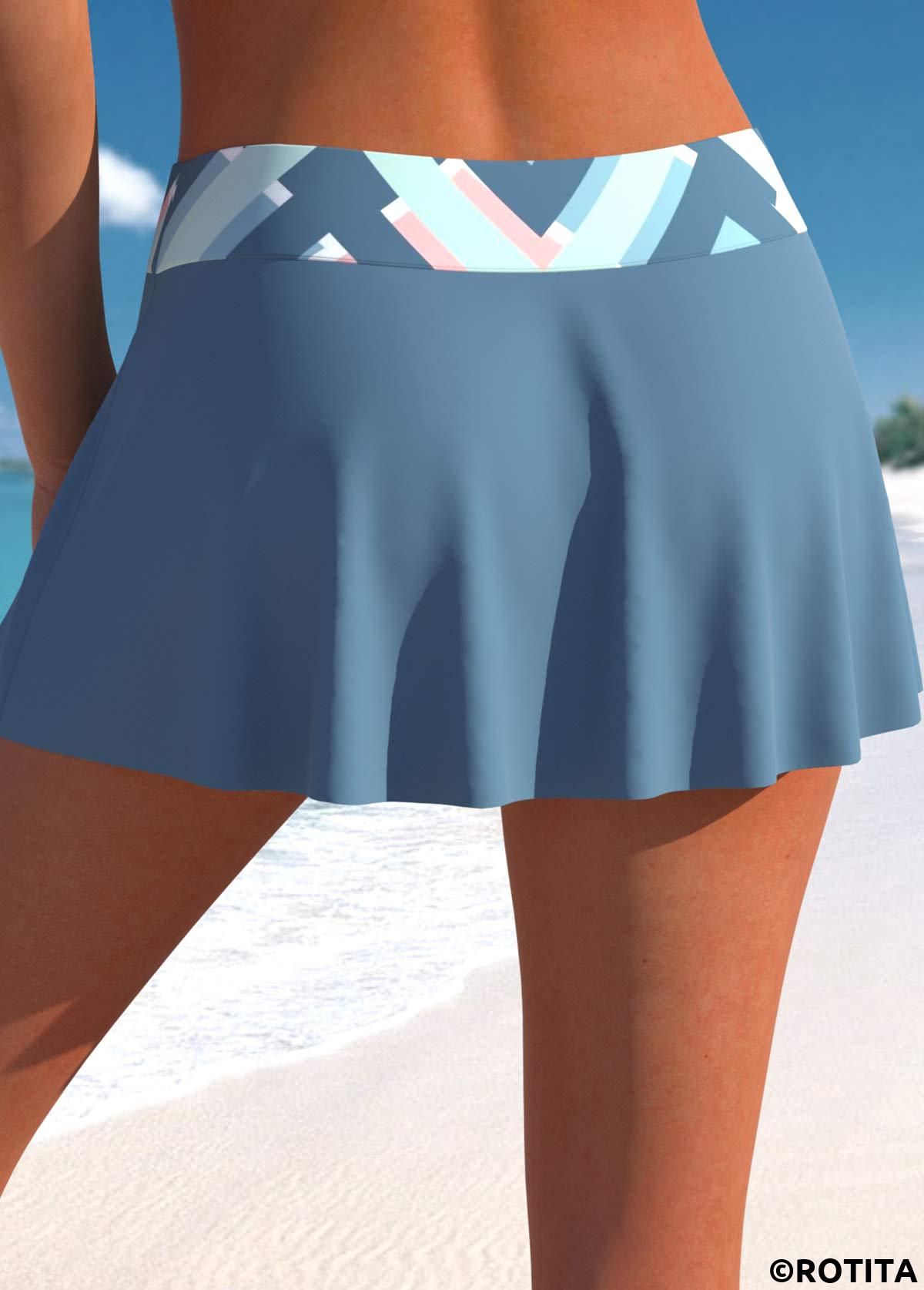 Dusty Blue plus size,Geometric plus size,ROTITA Plus Size Mid Waisted Geometric Print Pantskirt