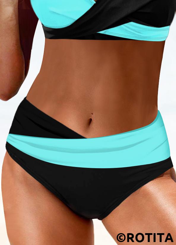 Cyan plus size,Contrast Color plus size,ROTITA Plus Size Mid Waisted Cyan Bikini Bottom