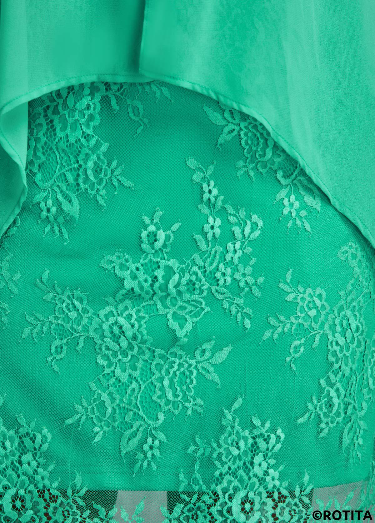 Green dresses,Plain Color dresses,Everyday dresses,Casual dresses,ROTITA Lace Green H Shape Round Neck Sleeveless Dress
