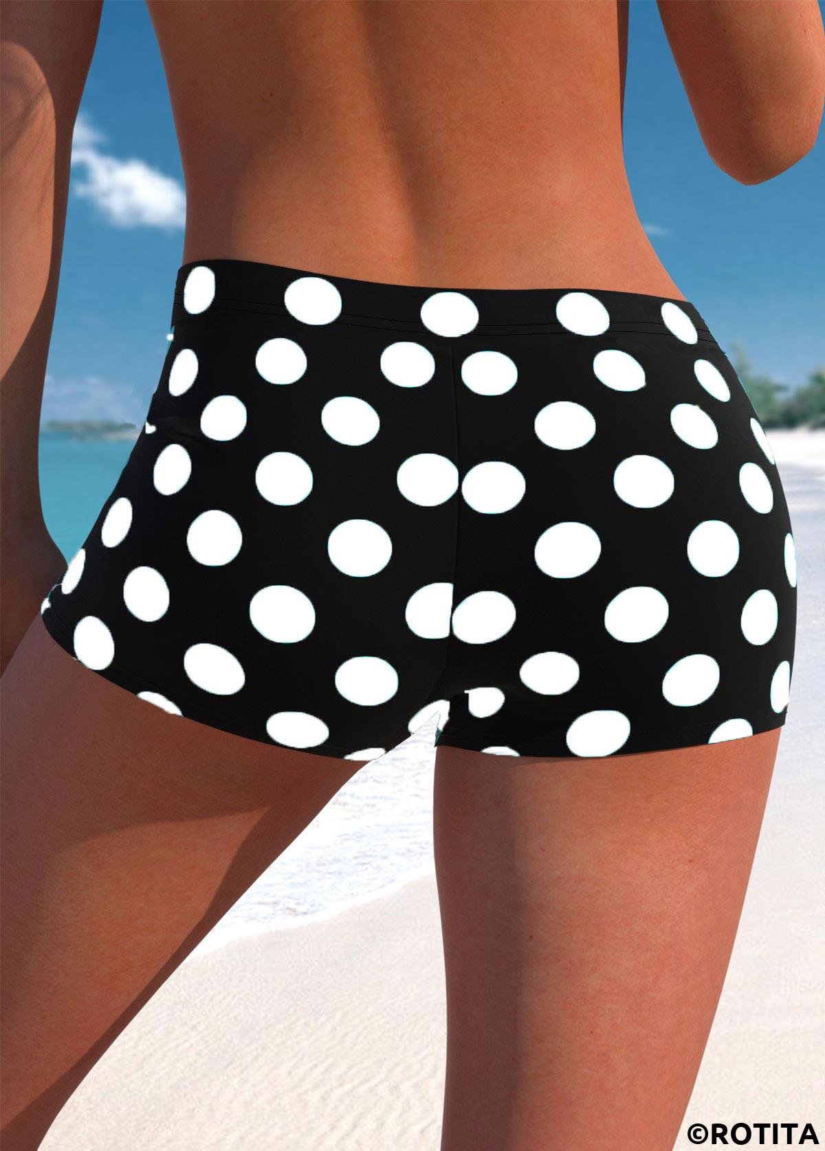 Black plus size,White plus size,Dot plus size,Geometric plus size,ROTITA Plus Size Mid Waisted Polka Dot Swim Shorts