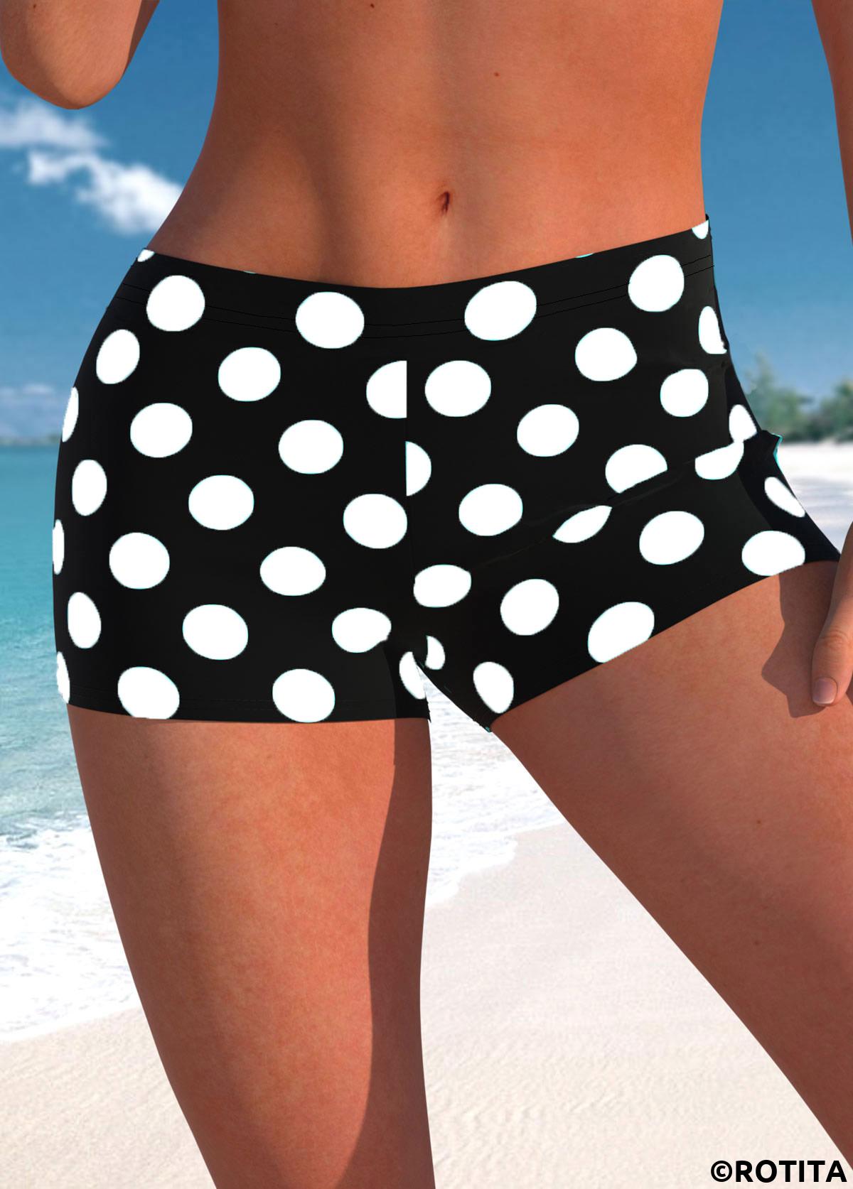 Black plus size,White plus size,Dot plus size,Geometric plus size,ROTITA Plus Size Mid Waisted Polka Dot Swim Shorts