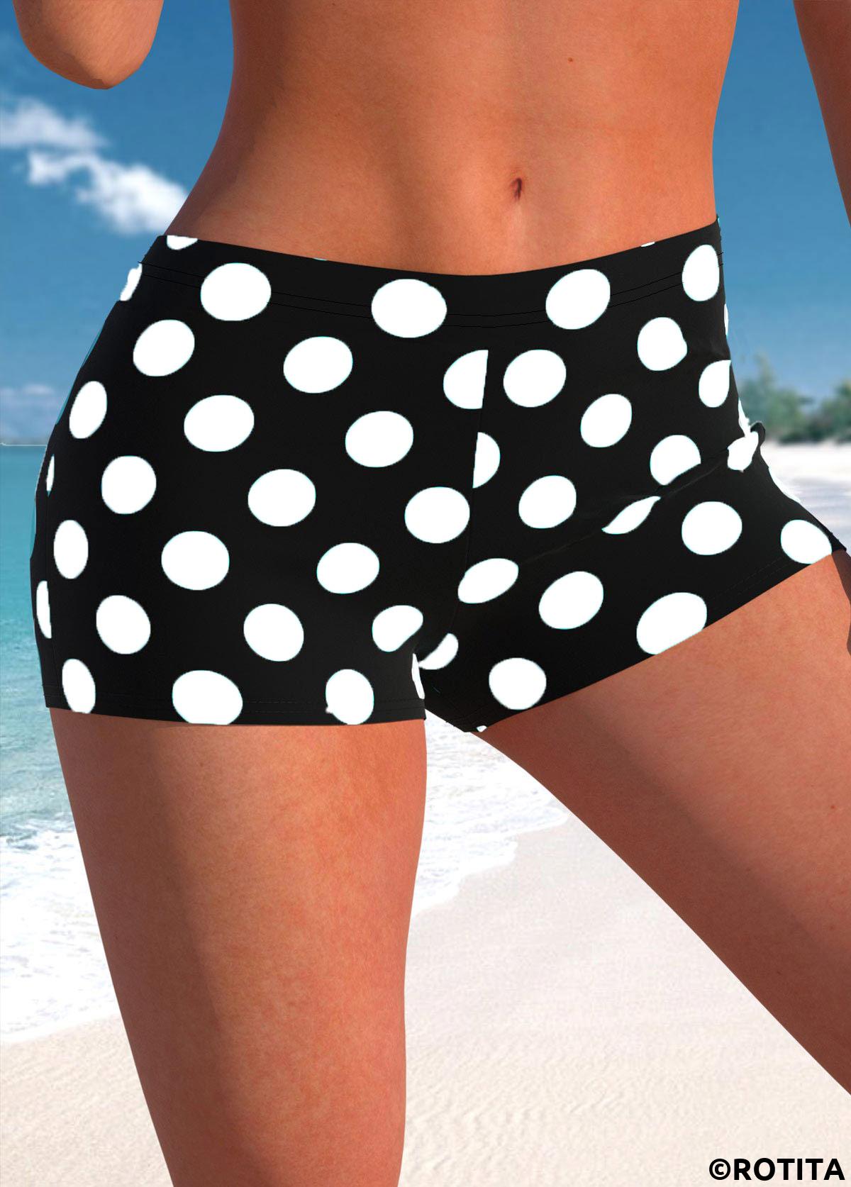 Black plus size,White plus size,Dot plus size,Geometric plus size,ROTITA Plus Size Mid Waisted Polka Dot Swim Shorts