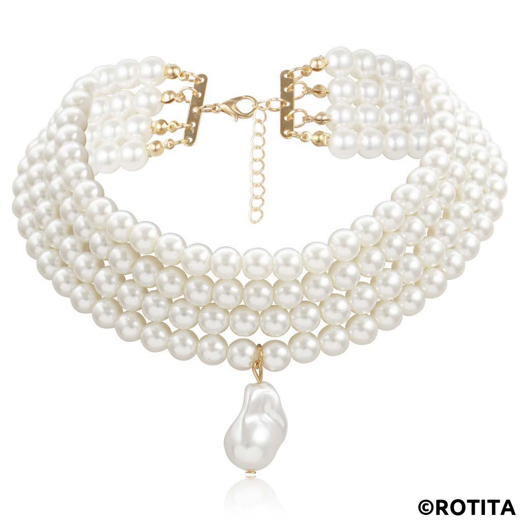 White jewelry,Other jewelry,Layered Deisgn Pearl Detail White Necklace