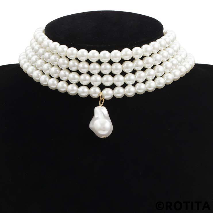 White jewelry,Other jewelry,Layered Deisgn Pearl Detail White Necklace