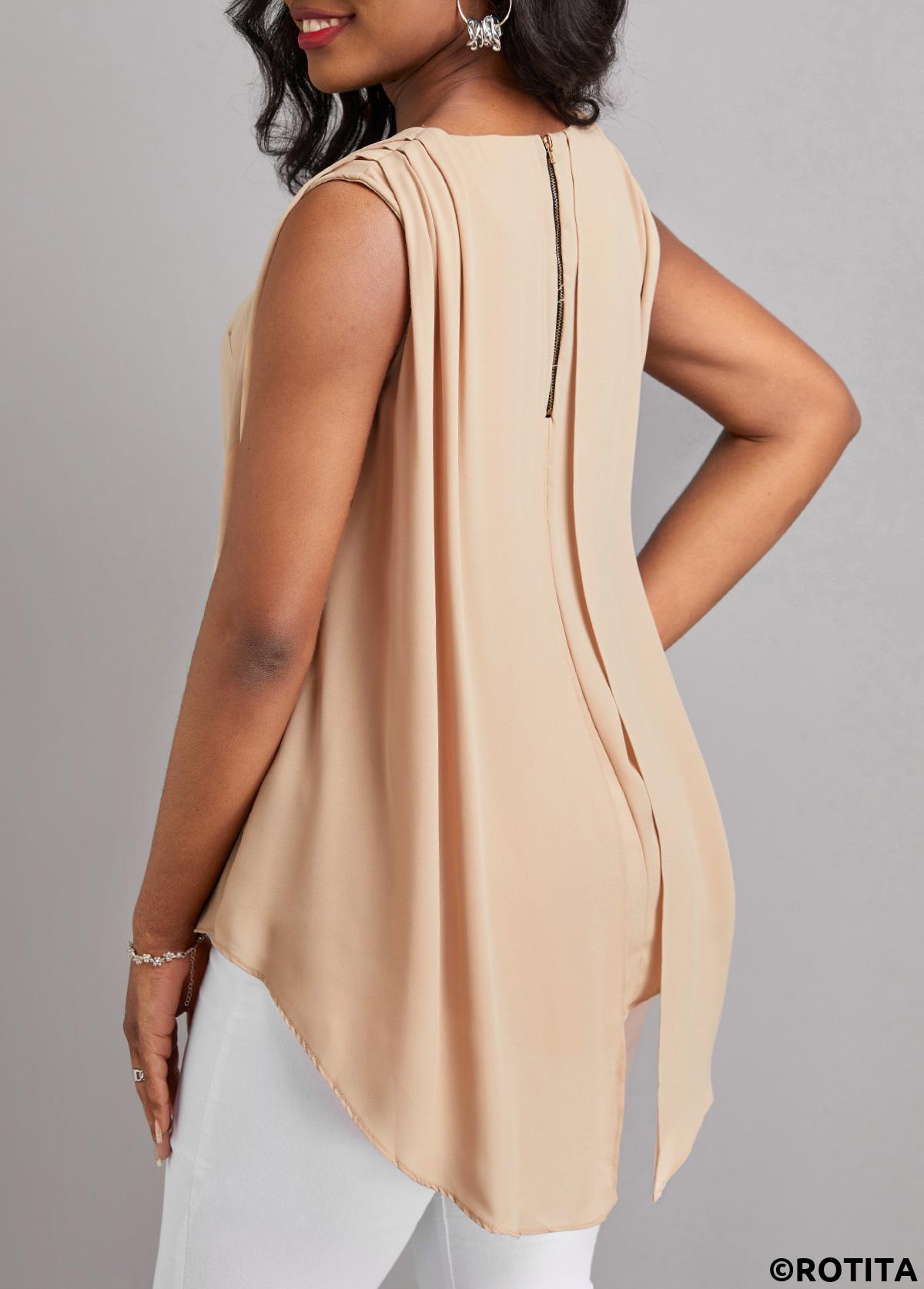 Fake 2in1 Light Coffee Round Neck Tank Top