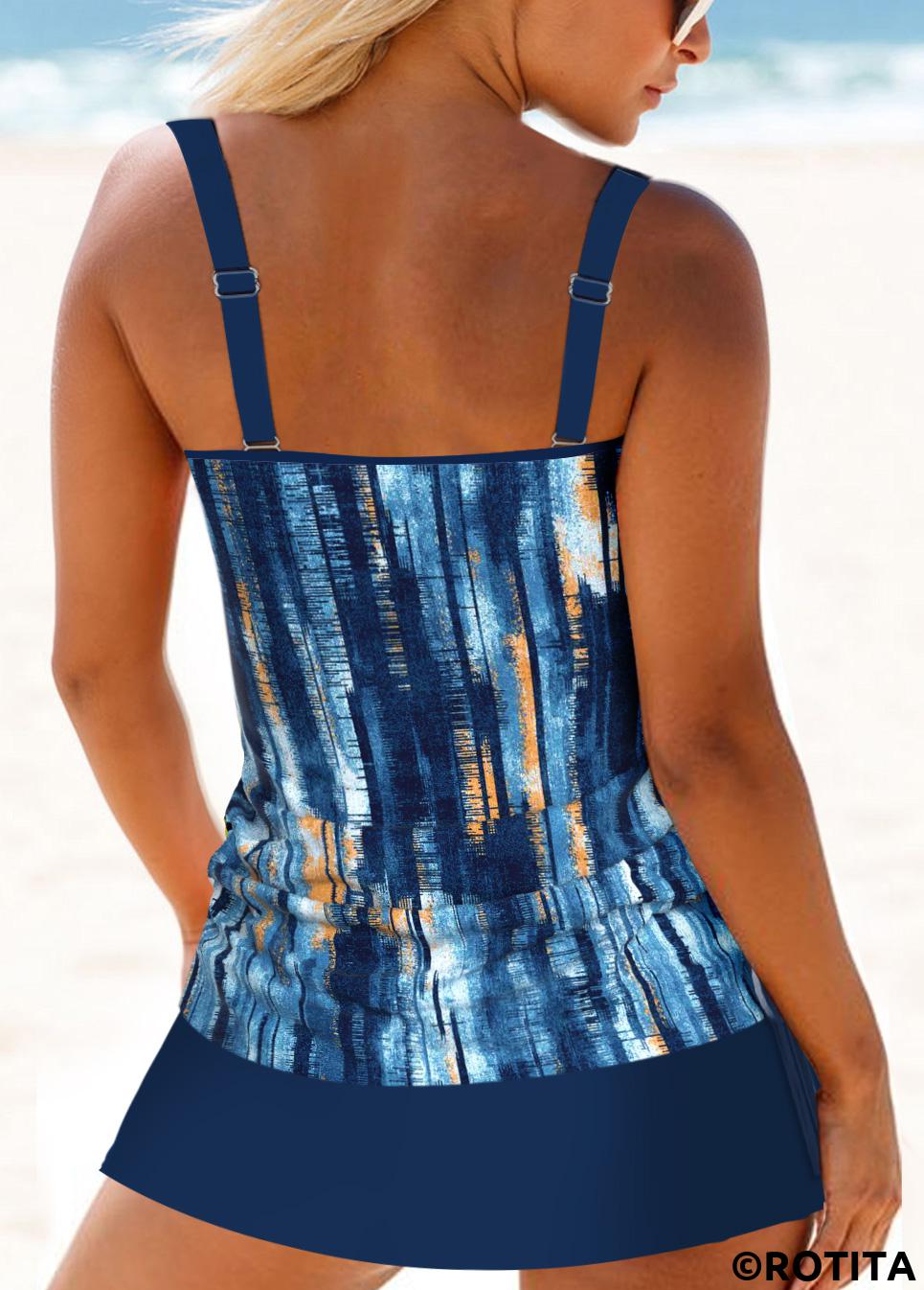 Dusty Blue swimwear,Tie Dye swimwear,ROTITA Circular Ring Dusty Blue Tankini Set