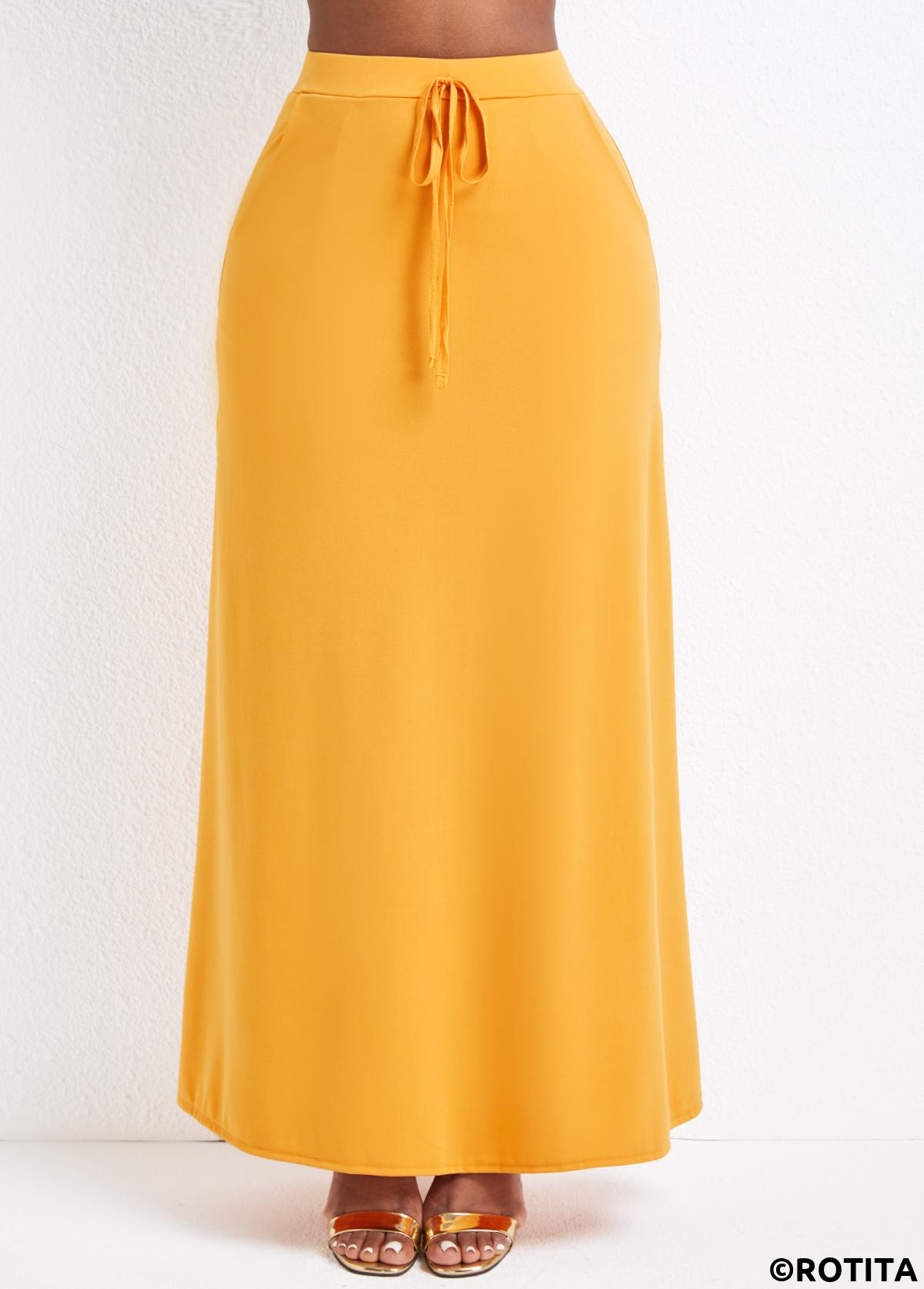 Ginger bottoms,Plain Color bottoms,Pocket Ginger Drawastring A Line Maxi Skirt