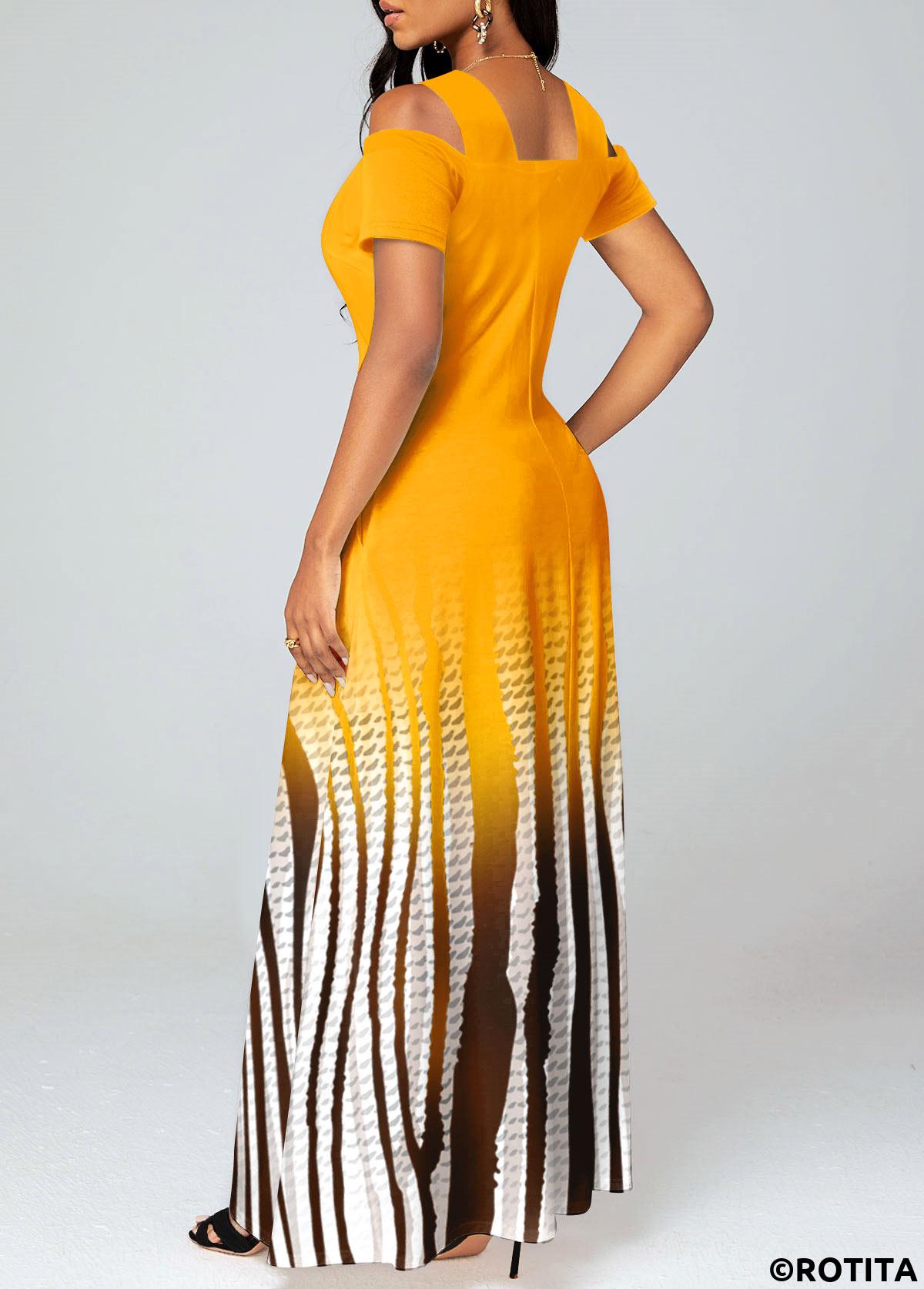 robe longue orange ombrée à motif croisé