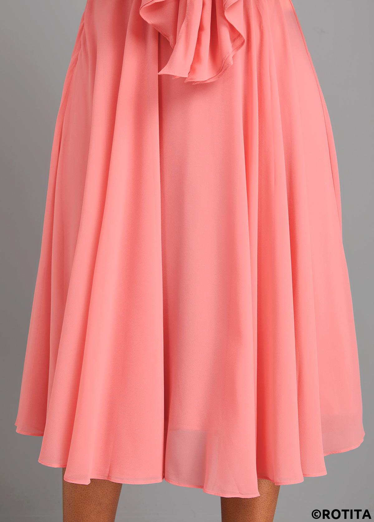 Dusty Pink dresses,Plain Color dresses,Everyday dresses,Casual dresses,ROTITA Bowknot Dusty Pink V Neck Sleeveless Dress